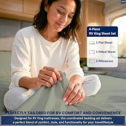 Cottingon 4 Piece RV King Sheets, 100% Extra Long Staple Premium Egyptian Cotton, Soft Camper King Bed Sheet Set, Fits Upto 15" Deep RV Bunk Mattress 72"X80", Light Grey - color: Light Grey Solid, size: RV King:72"x80"