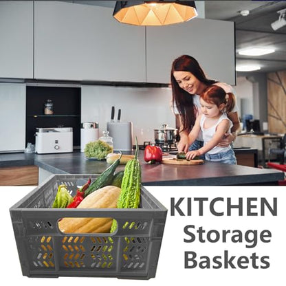 4-Pack Plastic Storage Crates,20L Foldable Baskets,Collapsible Crates, Baskets and Bins for Toys, Home Storage, Office Products, Gifts, Easter Eggs (Grey) - color: Dark Grey-4P