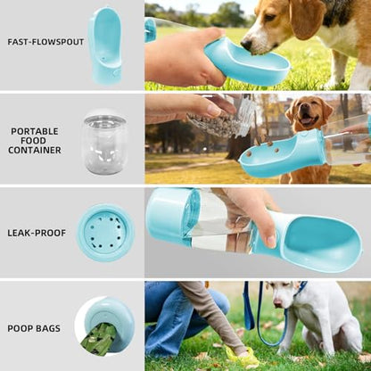 Portable Pet Water Bottle with Dispenser Bowl, 13.5 oz, Food-Grade Plastic, Manual Pressure Dispensing, Travel Water Bottle for Dogs and Cats (Green) - color: Green