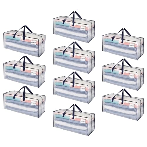 VENO 10 Pack Heavy Duty Moving Bags with Backpack Straps, Zippers & Handles, Extra Large Packing Bags for College Dorm Essentials, Moving Supplies Alternative to Cardboard Moving Boxes - color: Clear, size: 10 Pack