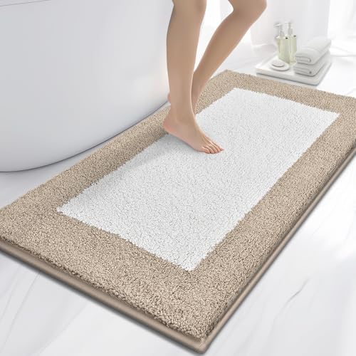 anllugs Bathroom Rugs 30" x 60", Non-Slip Extra Soft Absorbent Bath Rugs, Machine Washable Quick Dry Bath Mats for Bathroom Floor, Shower, Bathtub and Sink, Beige & White - color: Beige & White, size: 30" X 60"
