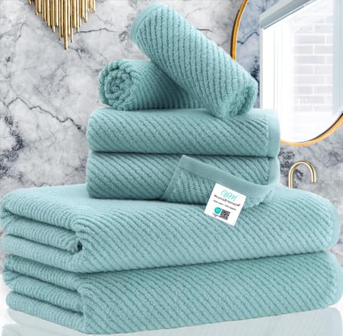 Towels for Bathroom - 100% Cotton | Lightweight | Thick | Soft, Quick Dry Towels, Bath Towel Set of 6 Large, 2 Bath 30"x56", 2 Hand 18"x28", 2 Washcloths 13"x13", Luxury Shower Towel Set, Aqua Teal - color: Jack Frost- Aqua Teal, size: 6 PC Bathroom Towel