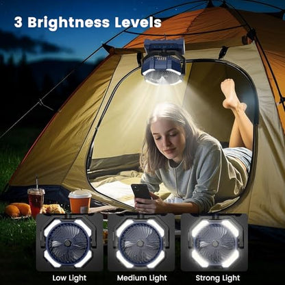 Misting Fan Portable, 20000mAh Rechargeable Battery Powered Camping Fan with Light, Personal USB Battery Operated with Hook & 250mL Water Tank for Outdoor, Tents, Beach, Travel. - color: Blue