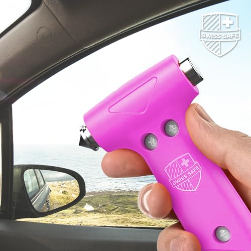 Swiss Safe 5-in-1 Emergency Car Safety Hammer – Car Window Breaker & Seatbelt Cutter, Heavy-Duty Escape Tool for Vehicle Emergencies and Auto Kits – Pink, 2 Pack - color: Pink, size: 2-Pack