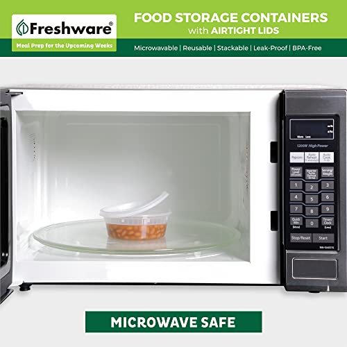 Freshware Food Storage Containers [50 Set] 8 oz Plastic Deli Containers with Lids, Slime, Soup, Meal Prep Containers | BPA Free | Stackable | Leakproof | Microwave/Dishwasher/Freezer Safe - size: 8 oz, 50-Set
