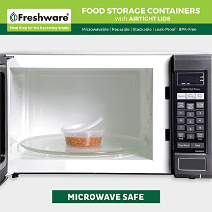 Freshware Food Storage Containers [50 Set] 8 oz Plastic Deli Containers with Lids, Slime, Soup, Meal Prep Containers, BPA Free, Stackable, Leakproof, Microwave, Dishwasher and Freezer Safe - size: 8 oz, 50-Pack
