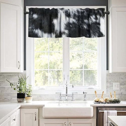 Cowhide Curtain Valance, Cute Animals Skin Cow Fur Rustic Western Farm Black White Cowhide Print Blackout Window Valance for Kitchen Bedroom Living Room, 54x18inch - color: Cowhide-4
