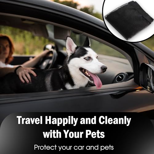 Universal Dog Car Net Barrier – Sturdy Mesh, Easy Install, Breathable Design, Easy to Clean, Flexible Bungee Cords for Adjustable Fit 23"×23" (Black)