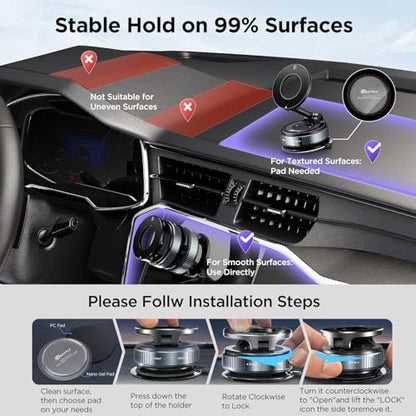 MSXTTLY Vacuum Magnetic Phone Holders for Your Car 2026 Suction Cup Phone Mount with Washable Nano Gel Pads 360° Adjustable Phone Mount,Travel Gifts, Car Phone Holder for Smartphone Car/Gym/Mirror - color: Black
