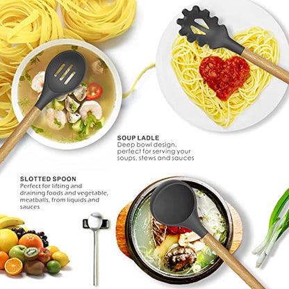 oannao Silicone Cooking Utensils Kitchen Utensil Set - 446°F Heat Resistant Silicone Kitchen Utensils Set, Spatula,Turner Tongs, Spoon, Whisk,Kitchen Gadgets for Nonstick Cookware, BPA Free (Gray) - color: Gray