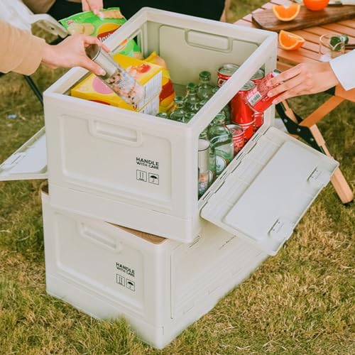 Foldable Closet Box Car Storage Container Camping Folding Storage Box Wood Lid Camping Storage Bin - color: ArmyGreen-27L