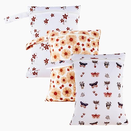 Happy Flute 3 Set Wet Bag Storage Bag Waterproof Washable for Baby | Travel Bags, Beach, Pool, Gym Bag for Swimsuits & Wet Clothes(Flower) - color: Flower