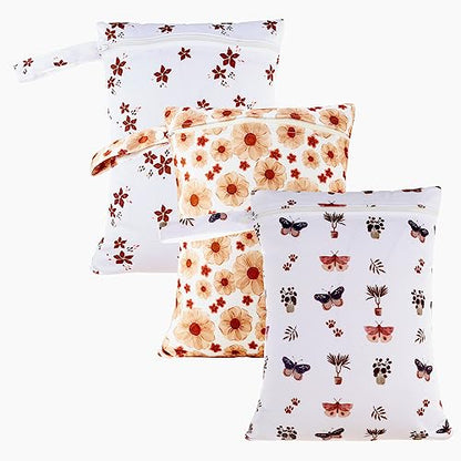 Happy Flute 3 Set Wet Bag Storage Bag Waterproof Washable for Baby | Travel Bags, Beach, Pool, Gym Bag for Swimsuits & Wet Clothes(Flower) - color: Flower