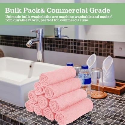 UNIMADE Washcloths Bulk - 100 Pack - Face Towels (12" x 12"), Highly Soft Wash Cloths and Hand Towels, Fast Drying Multi-Purpose Microfiber Cleansing Cloths for Bathroom, Hotel, Spa, and Salon - Pink - color: Pink, size: 100Pack