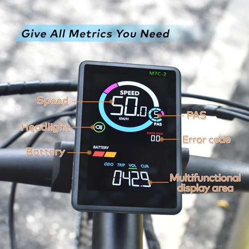 Ebike Display, UART No. 2 Protocol, 24V-60V ABS Colorful Cycling Computer with Charging Port for Mobile Devices, Vertical Ebike LCD Display to Enrich Cycling Journey