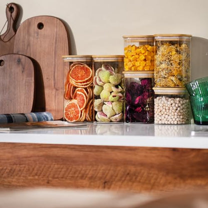 D2scrma Airtight Glass Square Storage Containers with Bamboo Lid Set of 6 (650ml*2/1100ml*2/1500ml*2) Stackable Jars, Kitchen Canister for Pantry Cereal, Nuts, Snacks and Coffee beans - size: 22oz*2/37oz*2/50oz*2