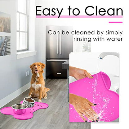 Super Design Dog Food Mat Dog Bowl Mat for Food and Water Silicone Non Spill Cat Feeding Mat Puppy Placemat Waterproof - 20.5" x 14.5", Rose - color: Rose