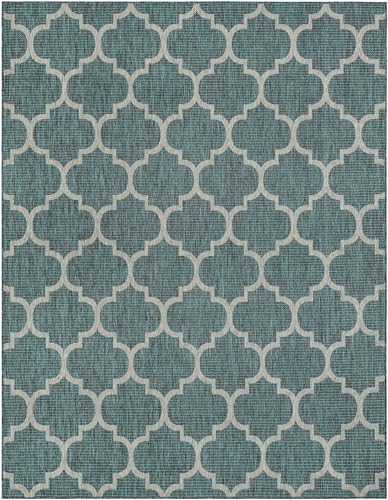 Unique Loom Outdoor Trellis Collection Area Rug (7' 10" x 10' Rectangle Teal/Gray) - color: Teal/Gray, size: 7'10" x 10' (Rectangular)