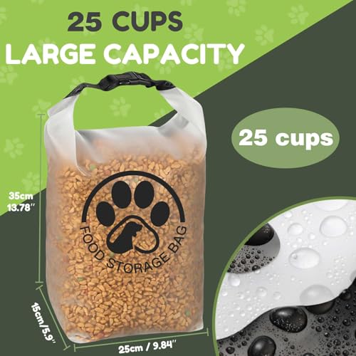 25 Cups Pet Food Storage Bag for Travel - Transparent Leak-Proof Dog Food Container with Roll-Top Closure, Keeps Kibble Fresh for Camping Trip, Dog Boarding, Weekend Getaways - size: 25 Cups