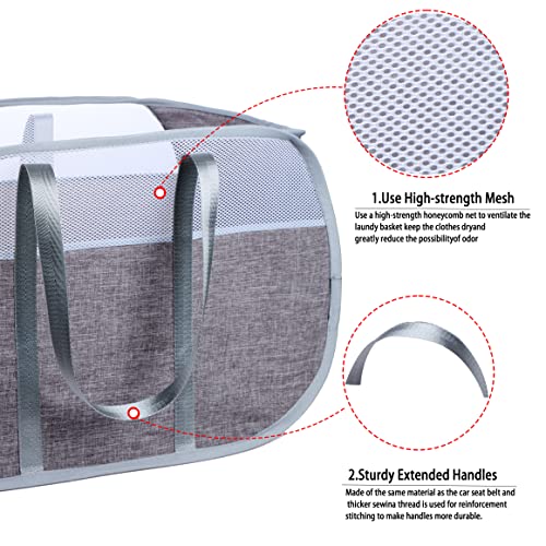 Pop Up Laundry Hamper，with Durable Handles collapsible laundry basket，Easy to Open and Fold for college Dorm,kids room，travel (blue+gray)… - color: blue+gray