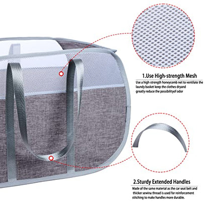 Pop Up Laundry Hamper，with Durable Handles collapsible laundry basket，Easy to Open and Fold for college Dorm,kids room，travel (blue+gray)… - color: blue+gray