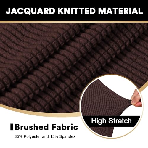 PrinceDeco Stretch T Cushion Sofa Slipcovers 3 Piece Sofa Couch Cover for 3 Cushion Sofa Seat Cover with Elastic Bottom Pets Friendly Jacquard Small Checked,Brown - color: Brown, size: 3 Cushion Sofa