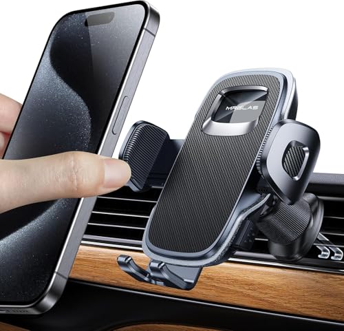 MRGLAS Phone Holders for Your Car Vent with Double Metal Hook Clip, 【One-Hand Operation】 Air Vent Cell Phone Car Mount, Universal Automobile Cradle Fit for iPhone 17 Android and All Smartphones - color: Dark Black