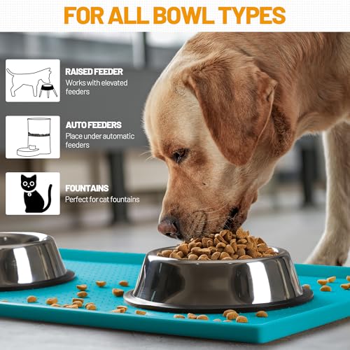 Hubulk Dog Feeding Mat,100% Waterproof Food Grade Silicone Pet Food and Water Bowl Placemat,Dishwasher, High Raised Edge to Prevent Spills,Nonslip Tray to Stop Messes on Floor (32"x24"x1.0", Teal) - color: Green(Teal), size: 32"l X 24"w