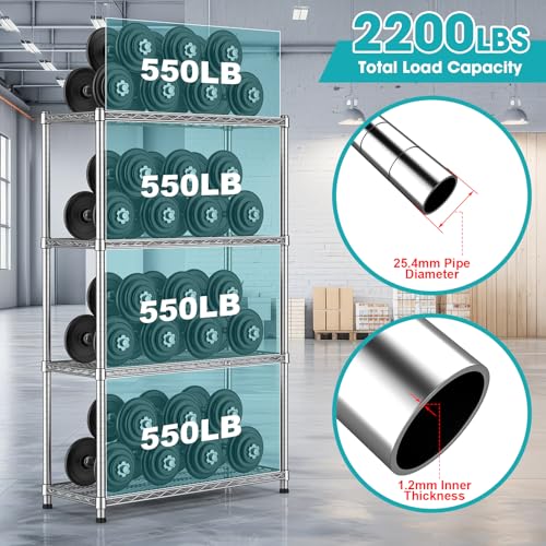 Heavy Duty Storage Rack Garage Shelving 4 Tier Metal Wire Shelving Unit Adjustable Wire Rack Storage Shelves 2200LBS Organizer Standing Metal Shelf for Warehouse Laundry Basement 14"Dx36"Wx59.05"H - size: 4-Tier-Silver[13.98"D x 36"W x 59.05"H]