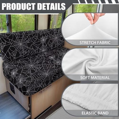 RV Dinette Cushion Covers Spider Web Stretchy Bench Seat Covers for Camper Couch, Booth Set, Sofa - Washable 2 Stretch Camper Cushion Slipcovers,Black - color: Black Spdier Web