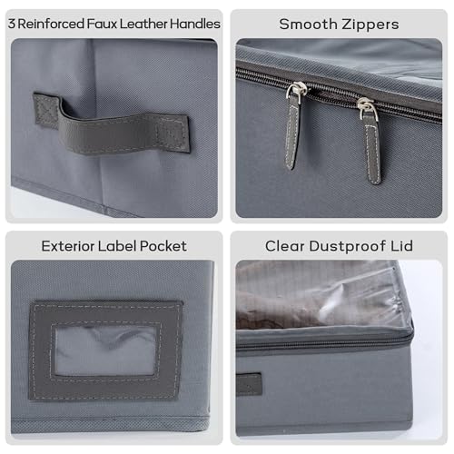 10" High Capacity Under Bed Storage Bins (3-Pack, Grey), Deep 600D Heavy Duty Oxford Fabric Storage Box for King Size Comforters, Pillows & Large Blankets - size: 10-Inch (3-PACK) - Deep