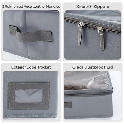 10" High Capacity Under Bed Storage Bins (2-Pack, Grey), Deep 600D Heavy Duty Oxford Fabric Storage Box for King Size Comforters, Pillows & Large Blankets - size: 10-Inch (2-PACK) - Deep