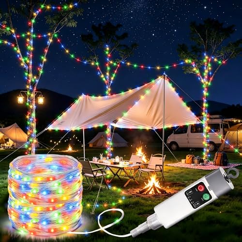 Joomer Camping String Lights, Camping Essentials Gear 66FT 200LED Rechargeable Lights Waterproof, Outdoor String Light with 13 Modes for Awn Tent Yard Garden Hiking Travel Decoration (Multicolor) - color: Multicolor, size: 66FT