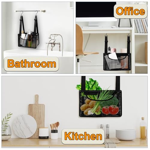 Black PVC Mesh Hanging Shower Caddy with 2 Magnetic Hooks, Adjustable Portable Bathroom Organizer with Pockets for Cruise, Dorm, Gym, Camping, RV, 12"x6"x7"(LxWxH)