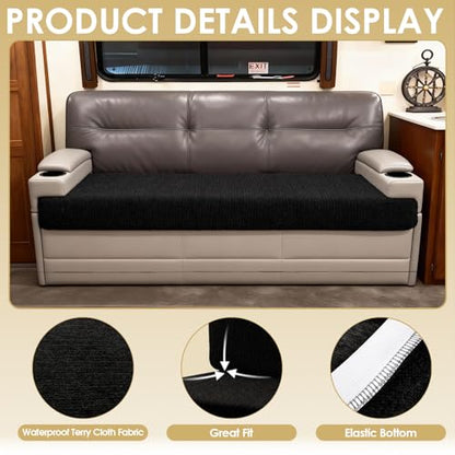 Waterproof RV Dinette Cushion Covers - Stretch Fabric Camper Seat Slipcover Replacement, Washable RV Couch Cover Designed for Camper Car Bench (Sofa 1 Bench Cover, Black) - color: Black, size: Sofa 1 Bench Cover