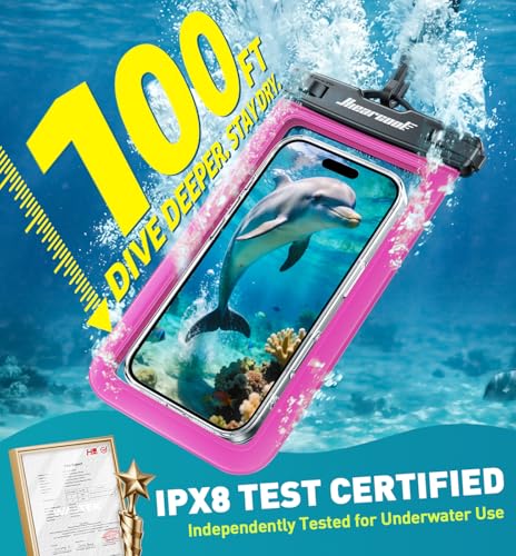 Hiearcool Universal Waterproof Phone Pouch,IPX8 Cell Phone Waterproof Case Up to 8.3" for iPhone 17 16 15 14 13 Pro Max,Beach Essentials Vacation Must Haves-Clear&Bright Red-2Pack - color: Clear&Bright Red