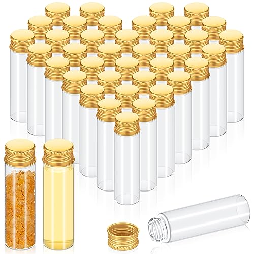 Didaey 100 Pcs Small Clear Vials Spice Mini Jars with Lids Mini Glass Bottles with Screw Aluminum Metal Caps Tiny Jars Sample Containers for Powder Cream Cosmetic Jewelry Wedding (20 ml,Gold Caps) - color: Gold Caps, size: 20 ml