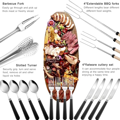 Camping Cooking Utensils Set - Camping Utensil Set Car Camping Cooking Essentials Gear for Camp Kitchen Cooking and Grilling, Stainless Steel & Silicone Ideal Gift for RV Tent Camper - color: National style-31Pcs