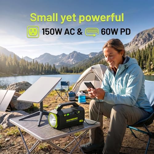 MARBERO Portable Power Station 88.8Wh Camping Portable Charger with Flashlight High Lumens Fast Charging Power Bank with AC Outlet 100W (150W Surge) for Hiking Hurricane Backup Emergencies - color: Yellow Green