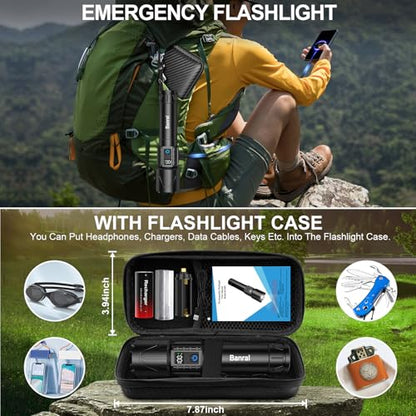 Banral Rechargeable Tactical Flashlights 2000 High Lumens - 5000mAh Super Bright LED Powerful Flash Light, Waterproof Handheld USB C Flashlight for Home,Car,Camping,Emergencies,5 Modes (1, Black) - color: Black