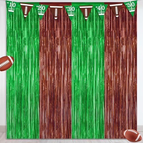 ZATAYE 2 Pack Brown Green Football Foil Curtain Streamer Decorations | Brown Green, Metallic Foil, 3.28 x 7.05 FT, Tinsel Backdrop, Foil Curtain Streamer, Game Day Party - color: Brown Green, size: 2 PCS