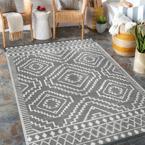 Wonnitar Waterproof Outdoor Rug 5x8, Reversible Plastic Straw RV Rug for Camping, Outside Patio Area Rug, Indoor Outdoor Portable Mat for Picnic Backyard Balcony Deck Decor, Grey - color: Grey, size: 5' x 8' (Rectangular)