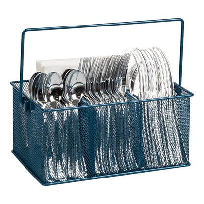 Mind Reader Multi-purpose Storage Caddy with Handle, Desktop Organizer, Cutlery Holder, 4 Compartments, Metal Mesh, Turquoise - color: Turquoise