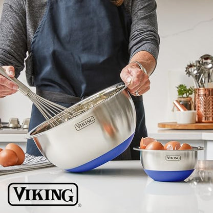 Viking Mixing Bowls Set, 10 Piece Stainless Steel Kitchen Cookware, Non-Slip Silicone Base, Includes Tight Fit Lids, Dishwasher Safe, Blue - color: Blue