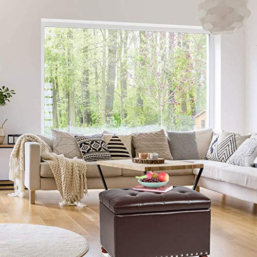 Leather Ottoman with Storage,24’’Foot Rest Ottomans with Hinged Lid Rectangle Upholstered Foot Stools Nailhead Trim for Living Room Bedroom,Dark Brown - color: Dark Brown With Button