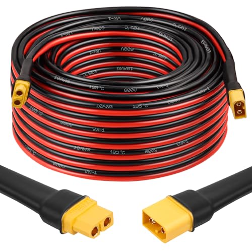 MOOKEERF 75FT XT60 Extension Cable - 10AWG with Male to Female Connector for Portable Power Station, Solar Panel, RC Battery - size: 75FT