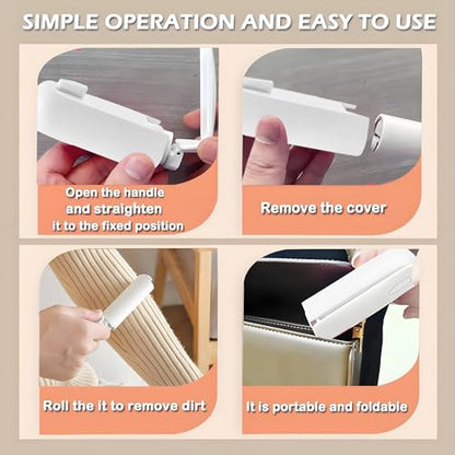 Mini Travel Lint Roller with 150 Sticky Sheets, Compact Portable Pet Hair Remover with Cover for Clothes, Travel, Small Foldable Lint Roller for Purse Car Bag Essentials (White) - color: White