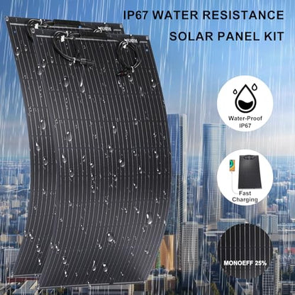 400W Semi-Flexible Solar Panel, 12V Monocrystalline Ultra-Flexible Bendable Mono Off-Grid Charger for Marine RV Cabin Van Car Boat Curve Surfaces (4PCS 100W) - size: 400W Panel