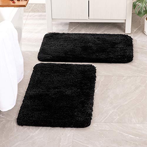 MIULEE Black Bathroom Rugs Set 2 Piece, Soft Absorbent Microfiber Bath Mat Set, Non Slip Quick Dry Machine Washable Plush Shaggy Bath Rugs for Bathroom Floor, Tub and Shower, 20X30 inches - color: Black, size: 20''x30''