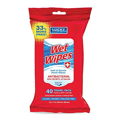 Lucky Super Soft Antibacterial Wet Wipes, 40 Count